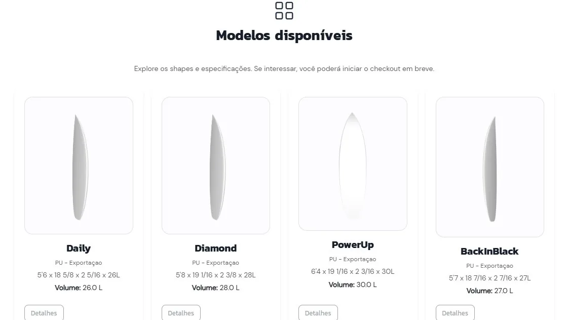 Vitrine pública de modelos com registro de interesse.